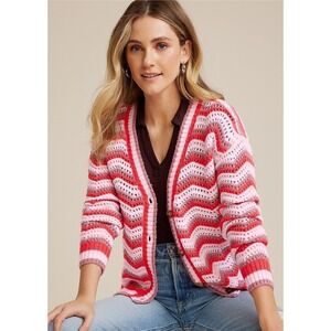 Maurice's Women's Medium Cardigan Chevron Sweater Pointelle Knit Love Soft
